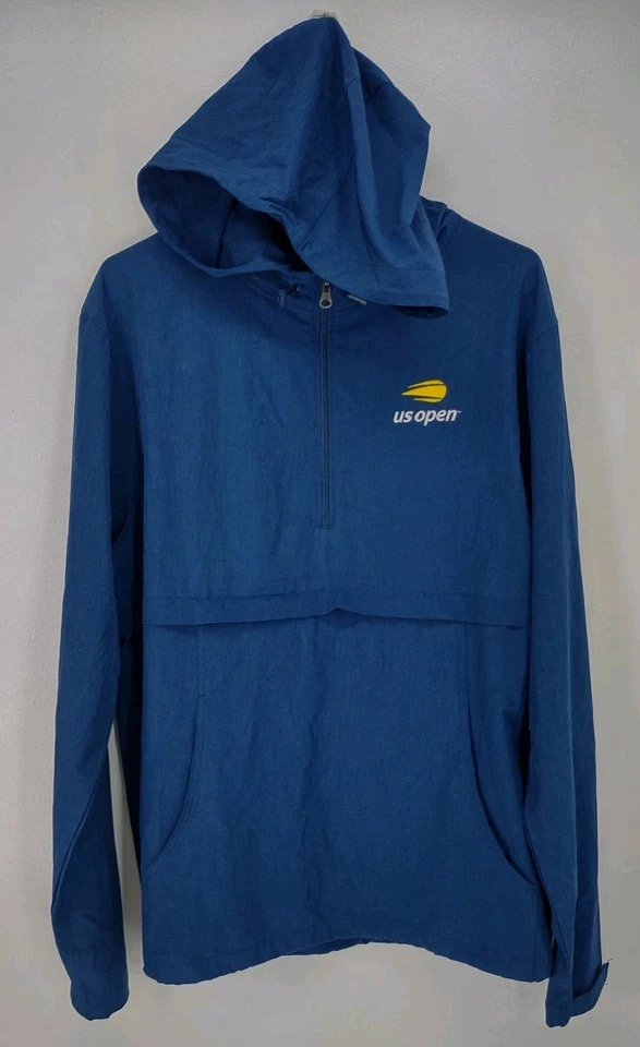 Pullover de tenis US OPEN rompevientos 1/4 cremallera chaqueta talla M azul bolsillo con capucha Foto 3 de 4