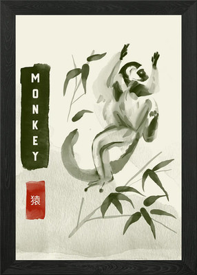 Aquarell Japanischer Affe gerahmt Wandbild Poster Leinwanddruck Bild