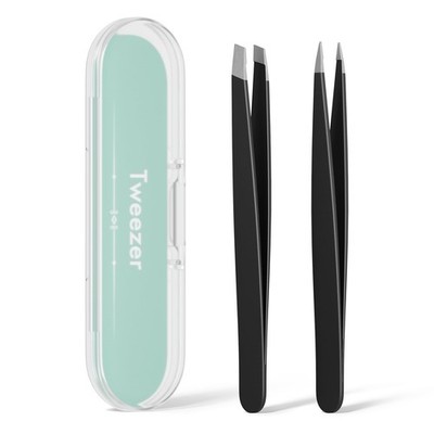 Tweezers for Women Facial Hair, Slant & Point Tip 2 Pack Eyebrow Tweezers