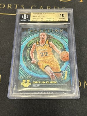 Caitlin Clark 2022 Bowman Inception Aqua Foul V1 Jersey Number 22/199 BGS 10 RC