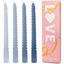 Spiral Twisted Taper Candles Unscented Candlesticks Wedding Blue 10 Inch 4 PCS