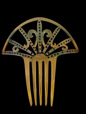 Large Celluloid Art Deco Hair COMB Green Rhinestones