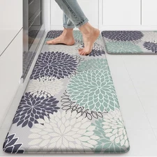 Anti Fatigue Kitchen Mat 2PCS,Boho Floral Kitchen Rugs Non Slip Rubber Backin...