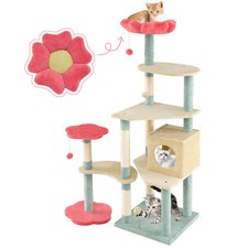 61 Inch Multi-Level Aesthetic Floral Kitten Tower with Flower-Shaped Padded Perc