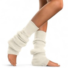 Lambswool Winter Ribbed Leg Warmers Natural Wool Footless Long Socks For Women