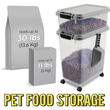 Airtight Dog Food Storage Container, 30 lbs  11 lbs Combo with Wheels  Scoop