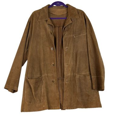 Del Mare 1911 Men's Size 48 Brown Long 100% Leather Coat Made in Italy