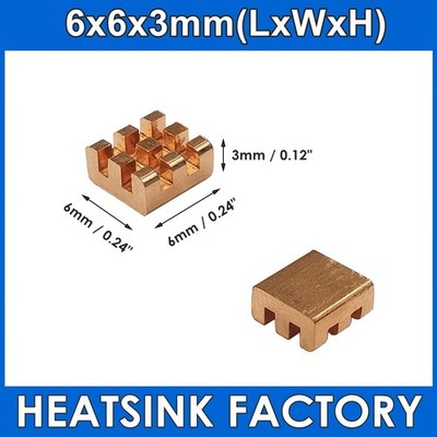 6x6x3mm Pure Copper Heatsink for cooling PCB CPU IC VRM without tape