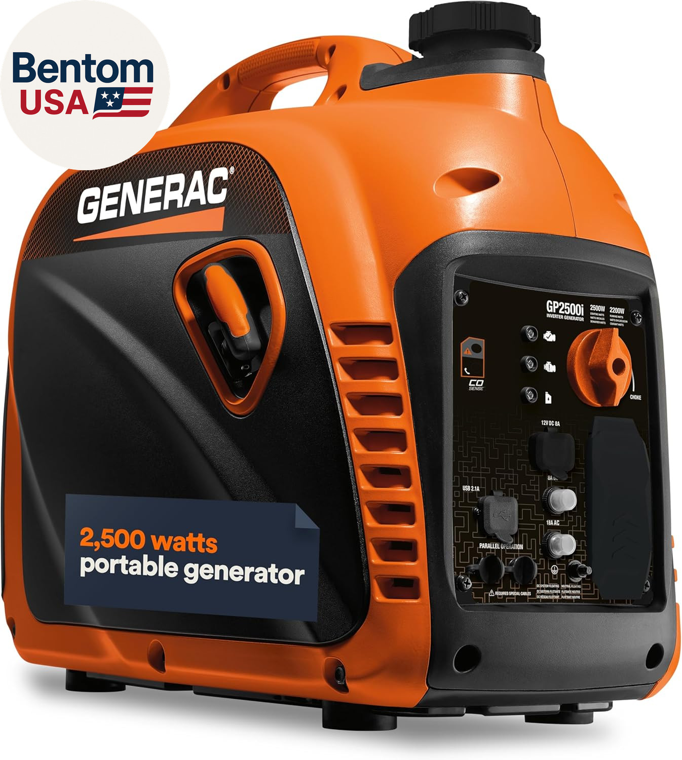 2,500-Watt Gas Powered Portable Inverter Generator - Lightweight and Compact Des