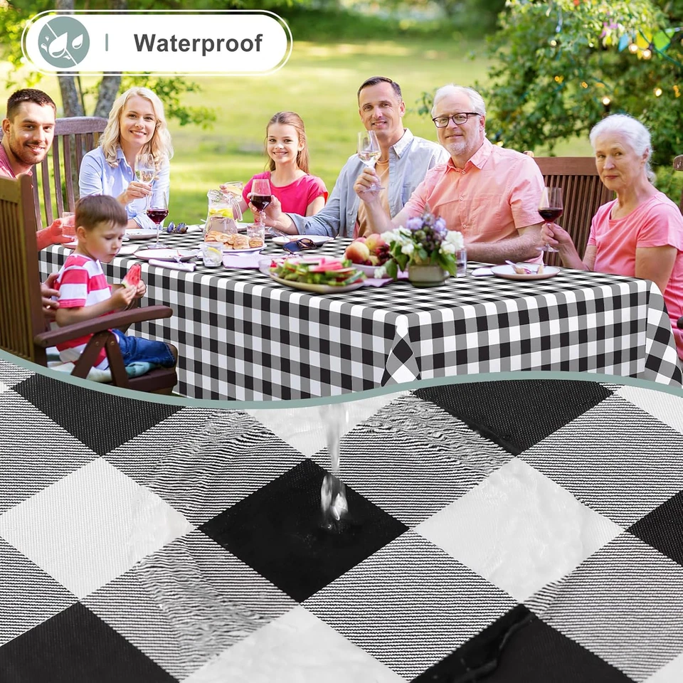 Rectangle Waterproof Vinyl Table Cloth, Buffalo 60" x 84" Black and White - Image 2 of 4