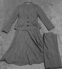 Renfrew Collection Jacket Skirt Pants Women's Size 8 Gray Stripe Long Sleeve