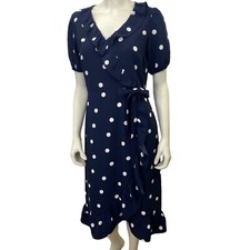 LOFT POLKA DOT RUFLE V NECK DRESS DRESS SZ 4Pet NWT