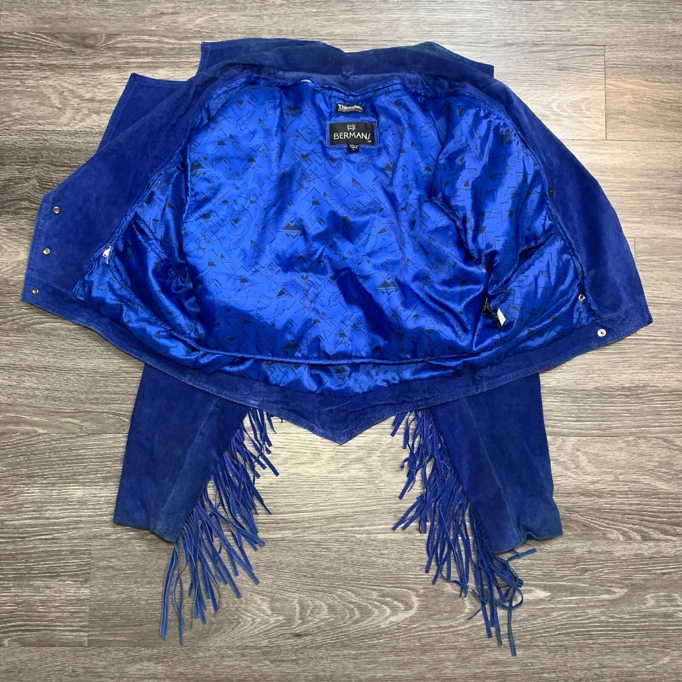 Vintage Wmns Bermans Blue Fringed Western Cowboy Cowgirl Jacket Sz. L - Image 3 of 4
