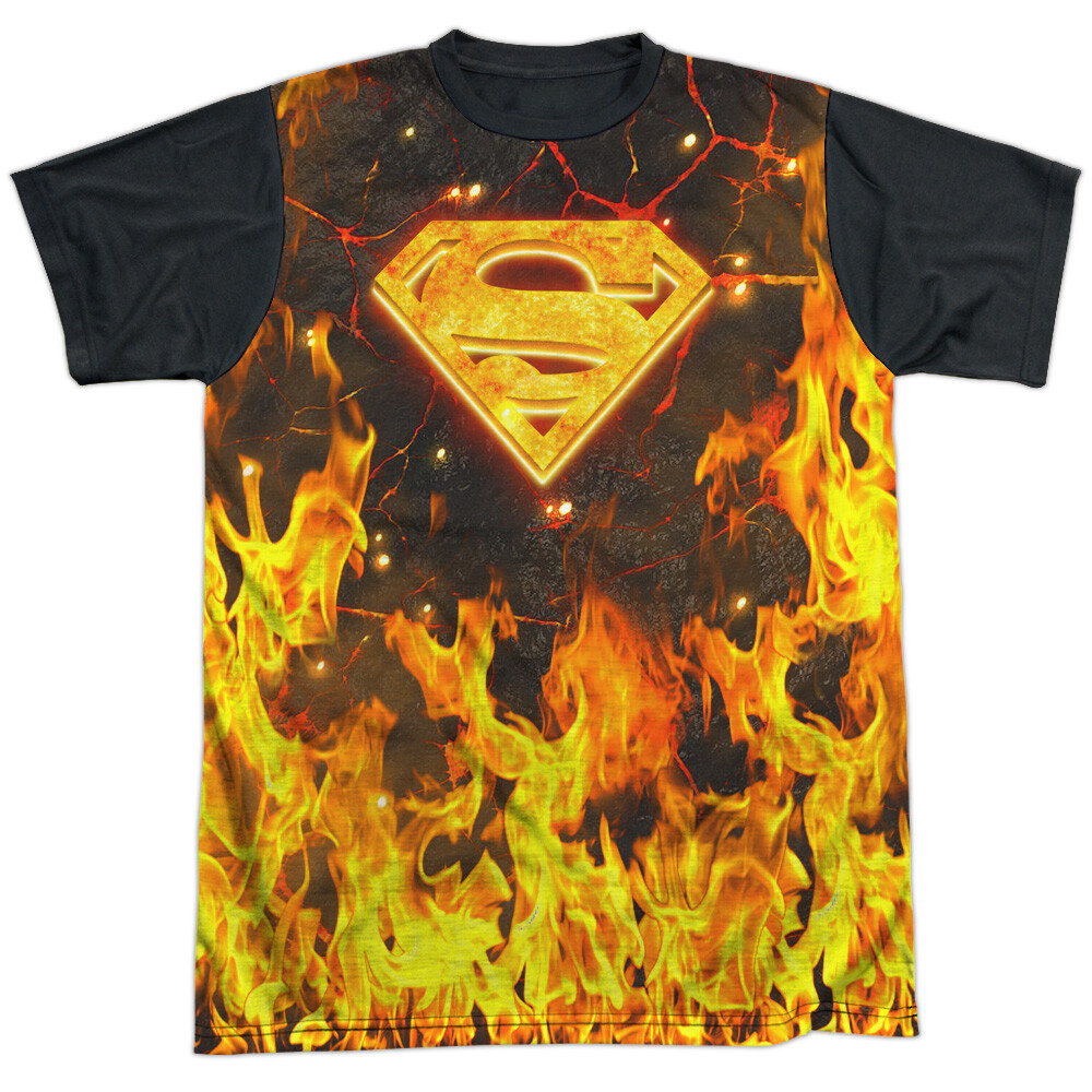 Superman Fire Logo Adult Halloween Costume T Shirt (Black Back), S-3XL