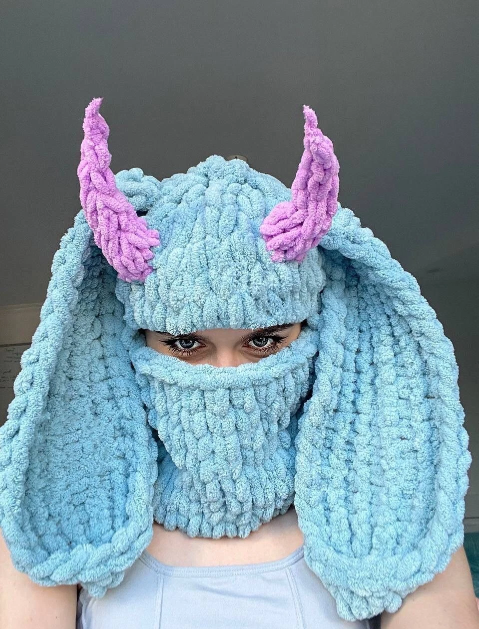 Handmade Knitted Balaclava Demonic Bunny