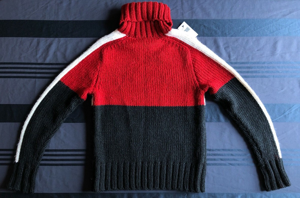 RLX Ralph Lauren SMALL Red/White/Black Swiss Cross Turtleneck Wool