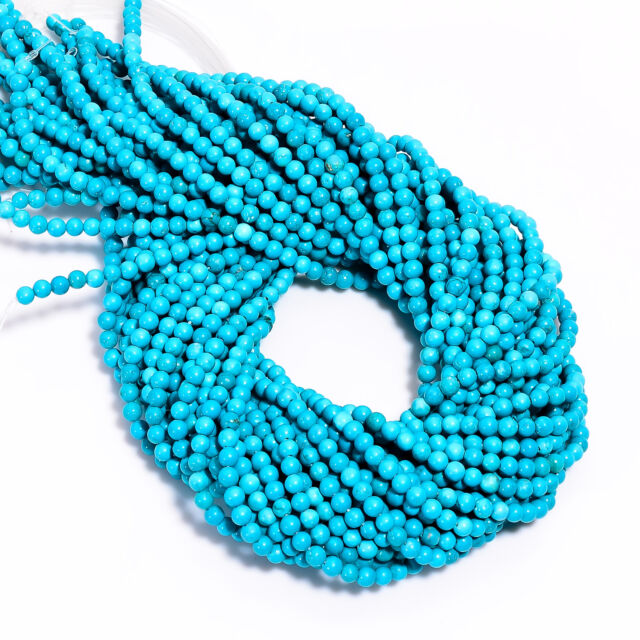 Natural Blue Turquoise Gemstone Round Smooth Beads 4X4.5 mm Strand 15" AB604