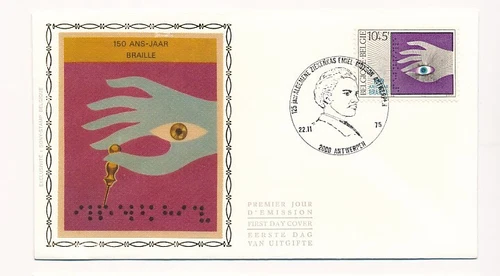 D86866 150 Years Braille Writing FDC Silk Cachet Belgium Antwerpen
