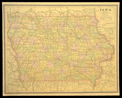 Antique IOWA Map Railroad Wall Art Old Original Fort Dodge Dubuque Des Moines - Picture 2 of 8