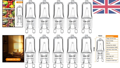 Versatile G9 Halogen Bulbs (28W) - 10 Pack Dimmable, Flicker-Free Lighting - Picture 2 of 10