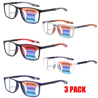 3 Pack Progressive Multifocus Reading Glasses Anti-Blue Light Multifocus Readers