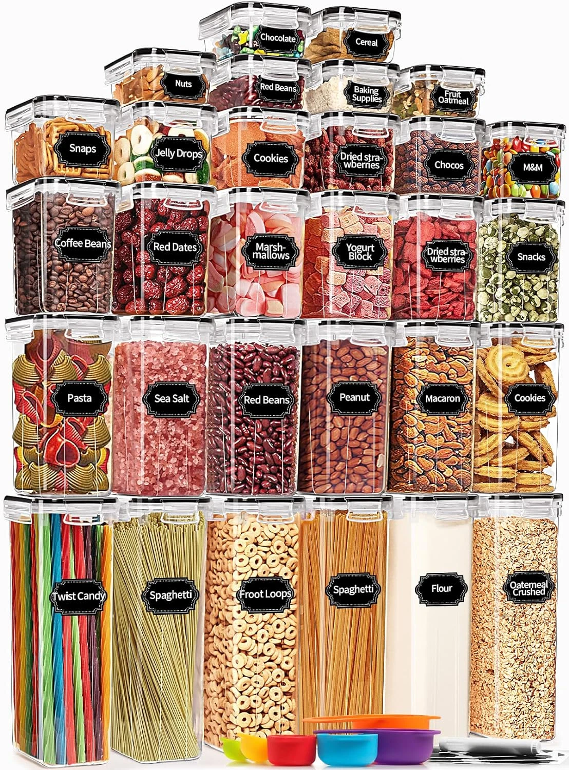 30 Pack Airtight Food Storage Containers & Lid Bpa-Free Plastic 6 Spoon & Marker
