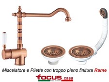 Kit Rame : Miscelatore Rustico Priverno e Pilette lavello Made in Italy