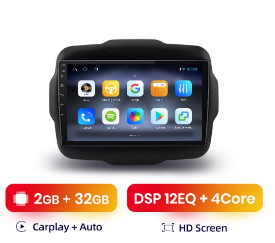 Autoradio Jeep Renegade 2016-2020 avec écran tactile 9 pouces et Android Auto