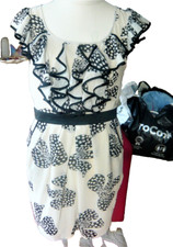 LIPSY DRESS-Black/Cream Silky Bow Frilled Knee Length UK 10-SALE-NOW 50% OFF