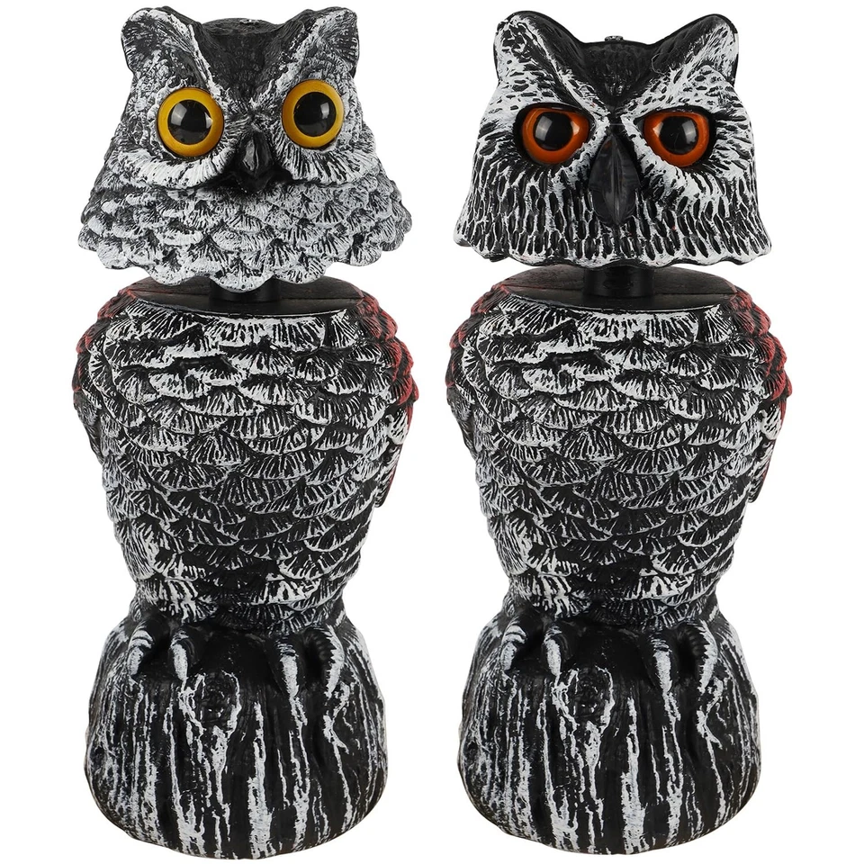 Paquete de 2 Espantapájaros Decoración Búho Falso con Cabeza Giratoria Disuasores de Pájaros Foto 3 de 4