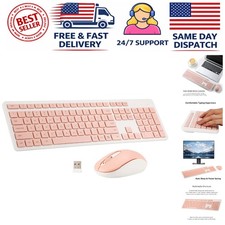 Ergonomic 2.4G Wireless Keyboard with Optical Mouse   Full Size, Pink Combo