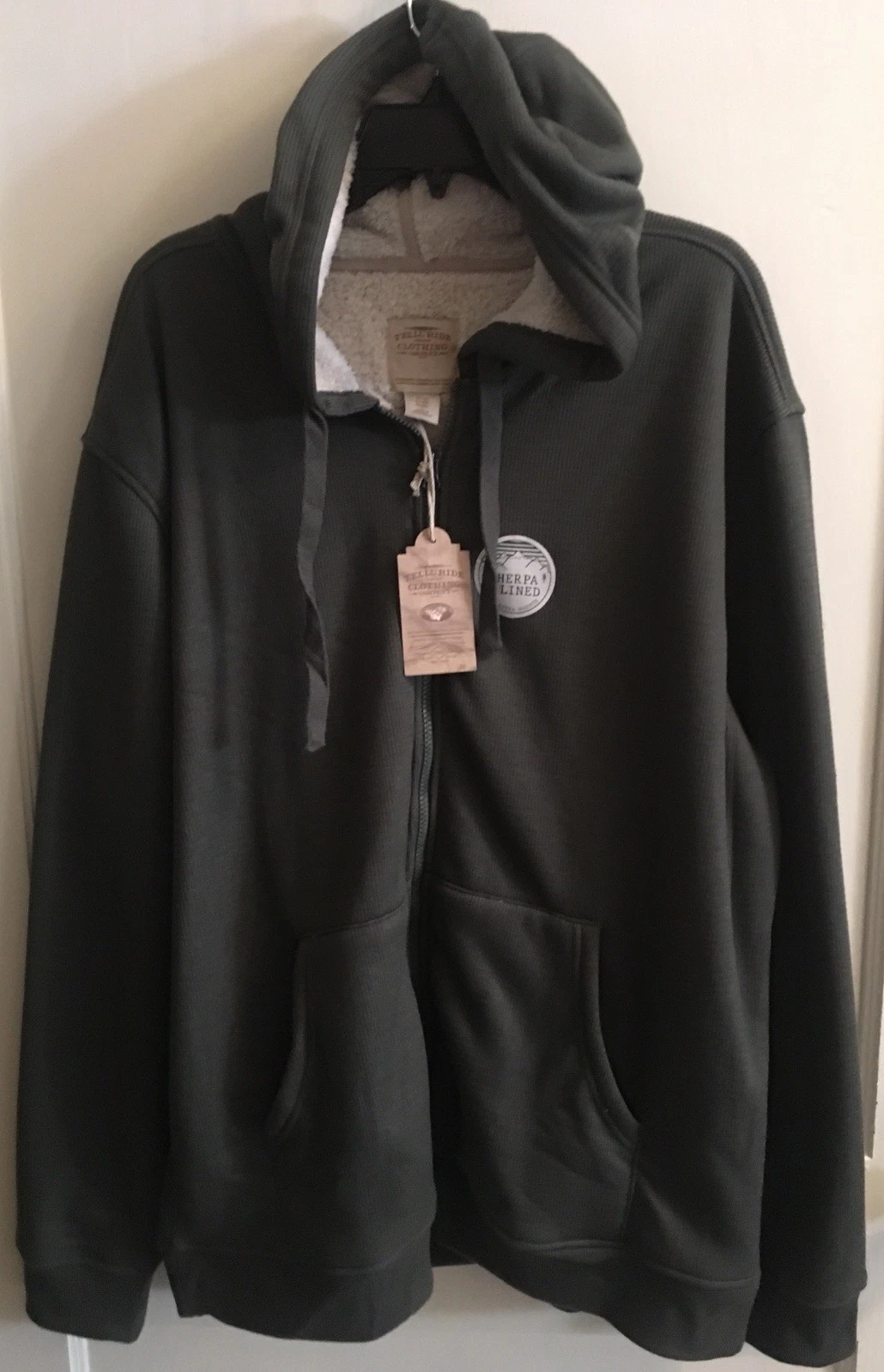 TELLURIDE CLOTHING CO SHERPA LINED THERMAL HOODIE KHAKI GREEN MENS 2XL NWT