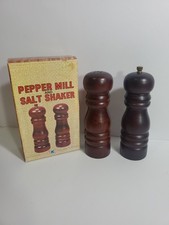 Vintage 1970-80s Wood Salt Shaker and Pepper Mill Grinder Set 5 inch New In Box
