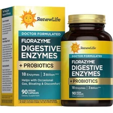 Renew Life Florazyme Digestive Enzymes Probiotic 90 Veg Capsules