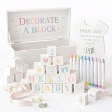 Baby Shower Blocks Decorating Game 48 White Wooden Cubes to Decorate, Stora...