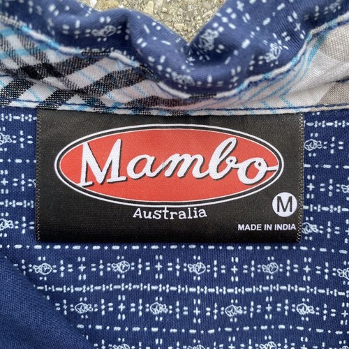 MAMBO Australia Casual shirt Men’s Size M Decorative Buttons Cuffs Blue Pattern - Picture 3 of 8