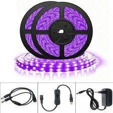 2pcs 16.4FT LED UV Strip Light 12V Ultraviolet Flexible 600LEDs Purple Lighting