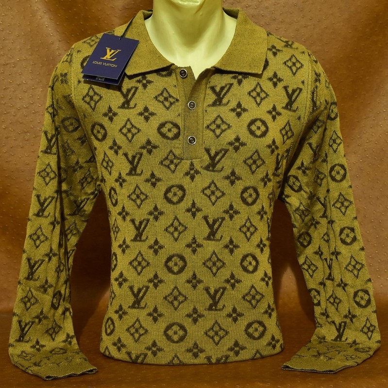 Men's Knitted LOUIS VUITTON Monogram POLO Long Sleeve Sweater Size M