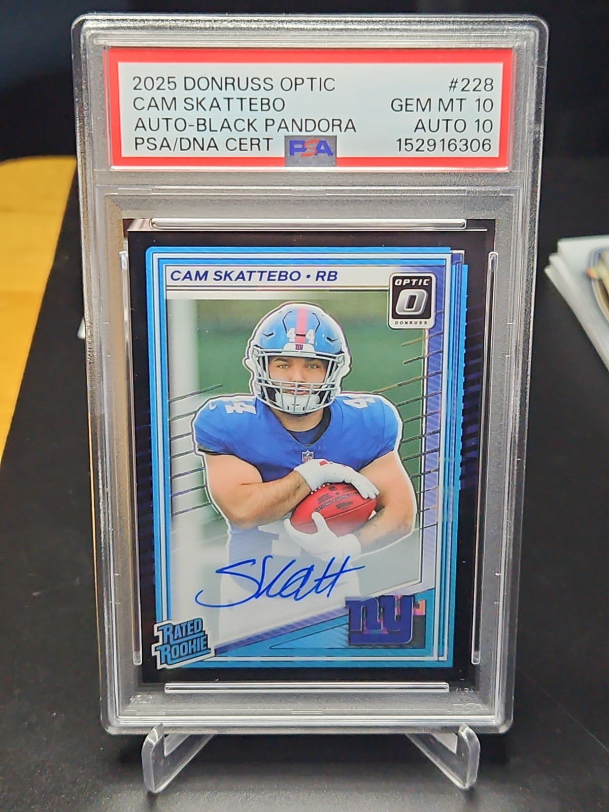 Cam Skattebo Panini Donruss Optic #228 Autograph Black Pandora