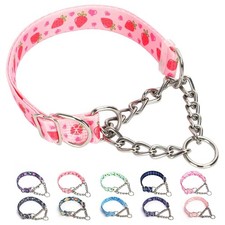 Martingale Dog Collar with Chain, No Pull Slip Cinch Choker Choke Collar Pink...