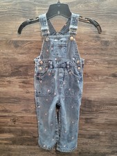 Vintage Y2K Faded Glory Toddler Girl Overalls Denim Embroidered Flower Roses