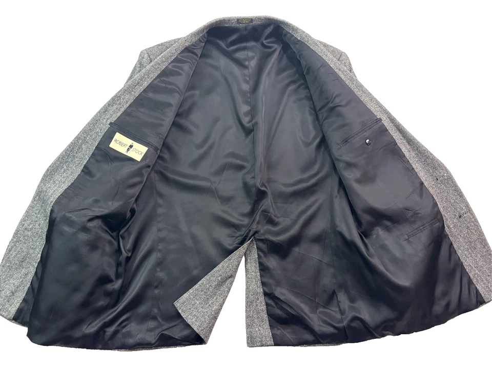 Chaqueta Blazer Abrigo De Colección Robert Stock 48L Gris Negro Espiga Tweed Foto 3 de 4