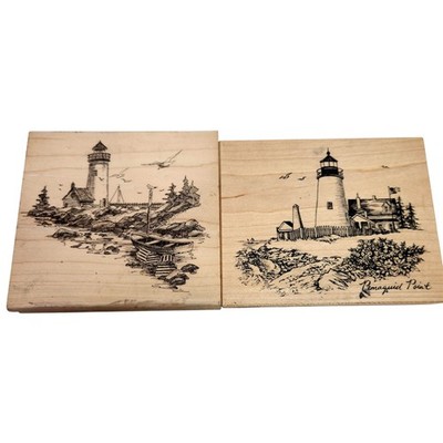 Impression Obsession PSX Lighthouse Wood Stamps Lot 2 Nautical USA Rubber