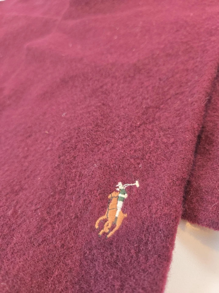 Bufanda Polo Ralph Lauren Para Hombre Big Pony Borgoña 100% Lana de Cordero Hecha en Escocia Foto 2 de 4