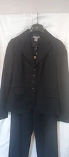Ann Taylor Womens Business Suit Black  Red Pintripe Jacket Size 0 Pants Size 2