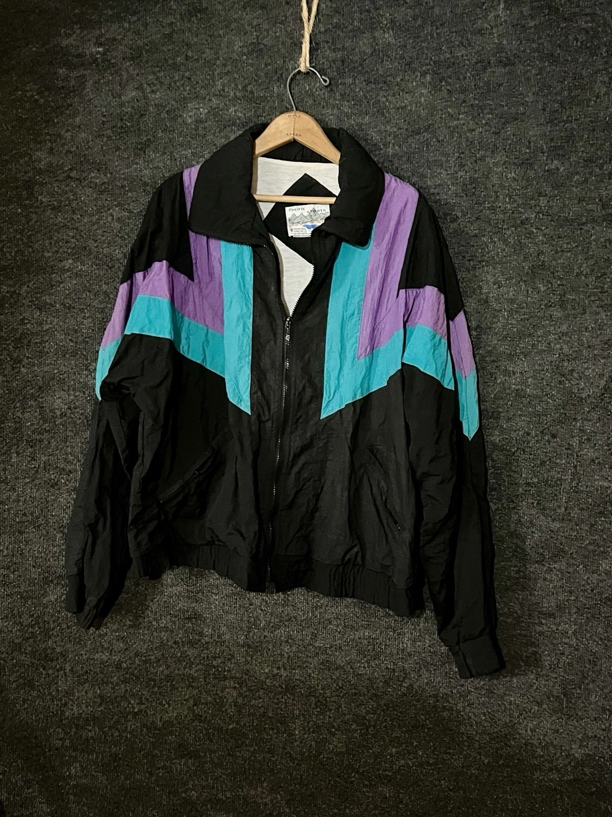 Vintage Large Jacket Pacific Sports Y2K 1990s Windbreaker Lightweight Full Zip