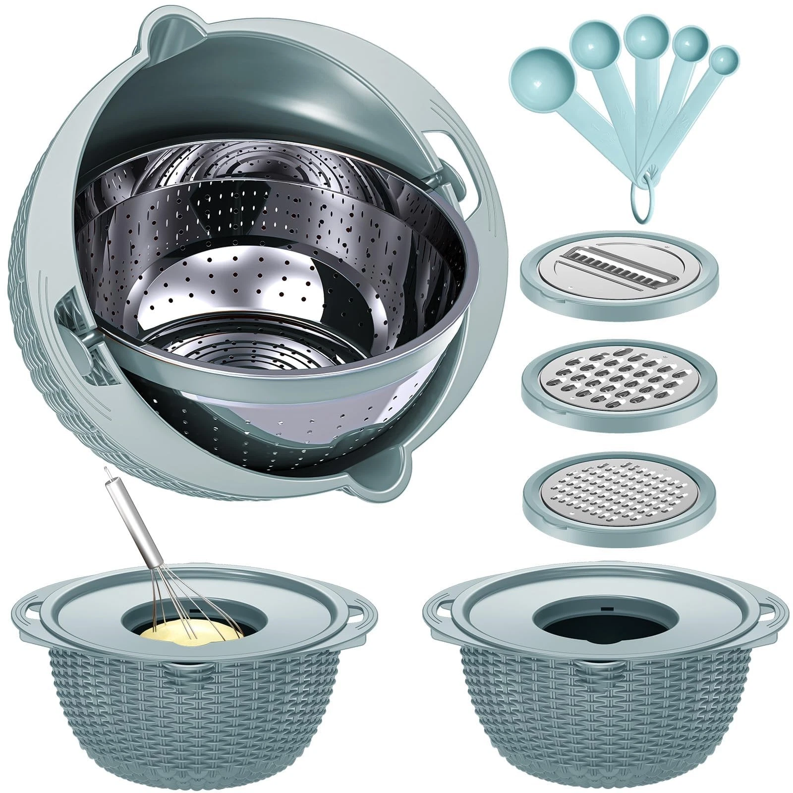 4-1 Strainer with Bowl & Spoons Set - Strainers and Colanders(Patented) - Col...