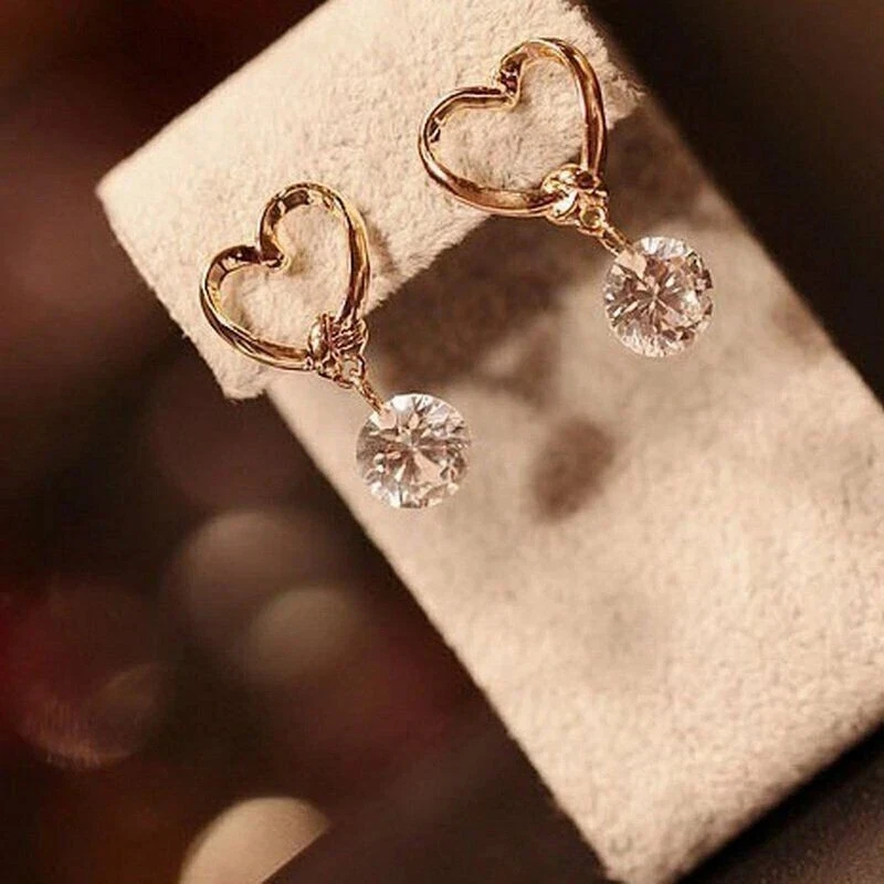 2.00Ct Round Cut Moissanite Women's Heart Dangle Earrings 14k Yellow Gold Plated - Image 2 of 4