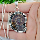 Ammonite Fossil Gemstone Pendant 925 Sterling Silver Jewelry Necklace.