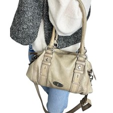 FOSSIL distressed cowhide leather taupe Maddox satchel shoulder crossbody bag